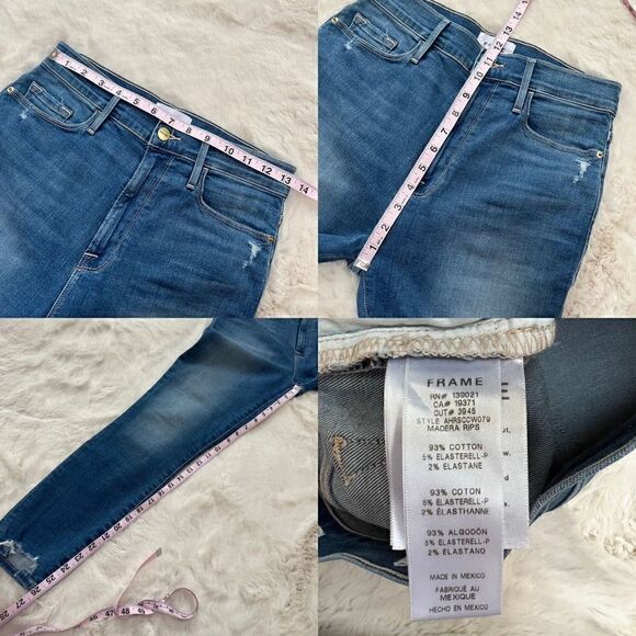 FRAME Ali High Rise Waist Cigarette Jeans Distressed Hem Medium Wash size 28 - Picture 12 of 12